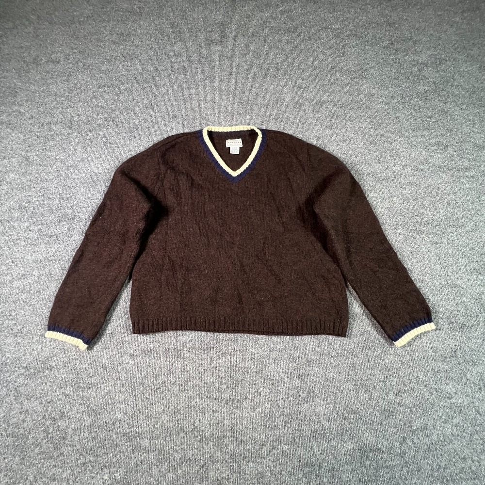 Arizona Sweater Womens L Brown 100% Wool Fleece Lined Preppy V-Neck Pullover